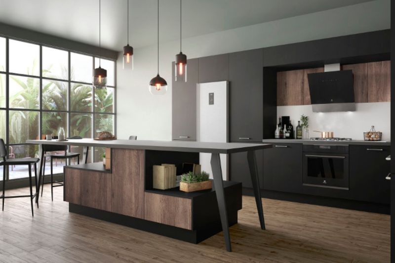 cuisine-noire-industrielle-bois-chic-urbain-laiton