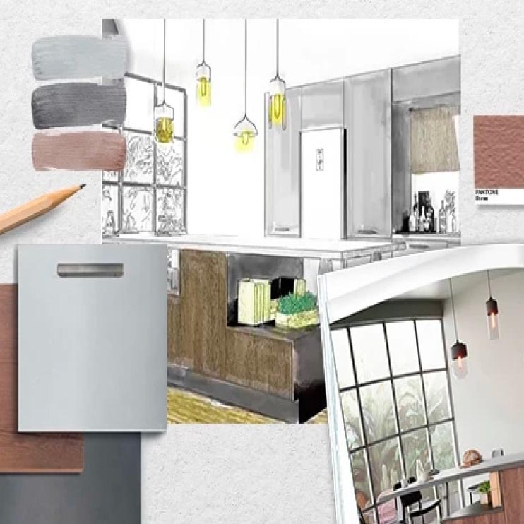 Cuisine design bleue et marbre