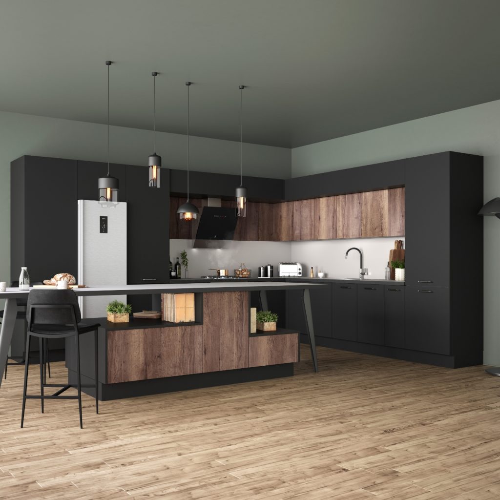 cuisine-loft-noire-bois-chic-urbain