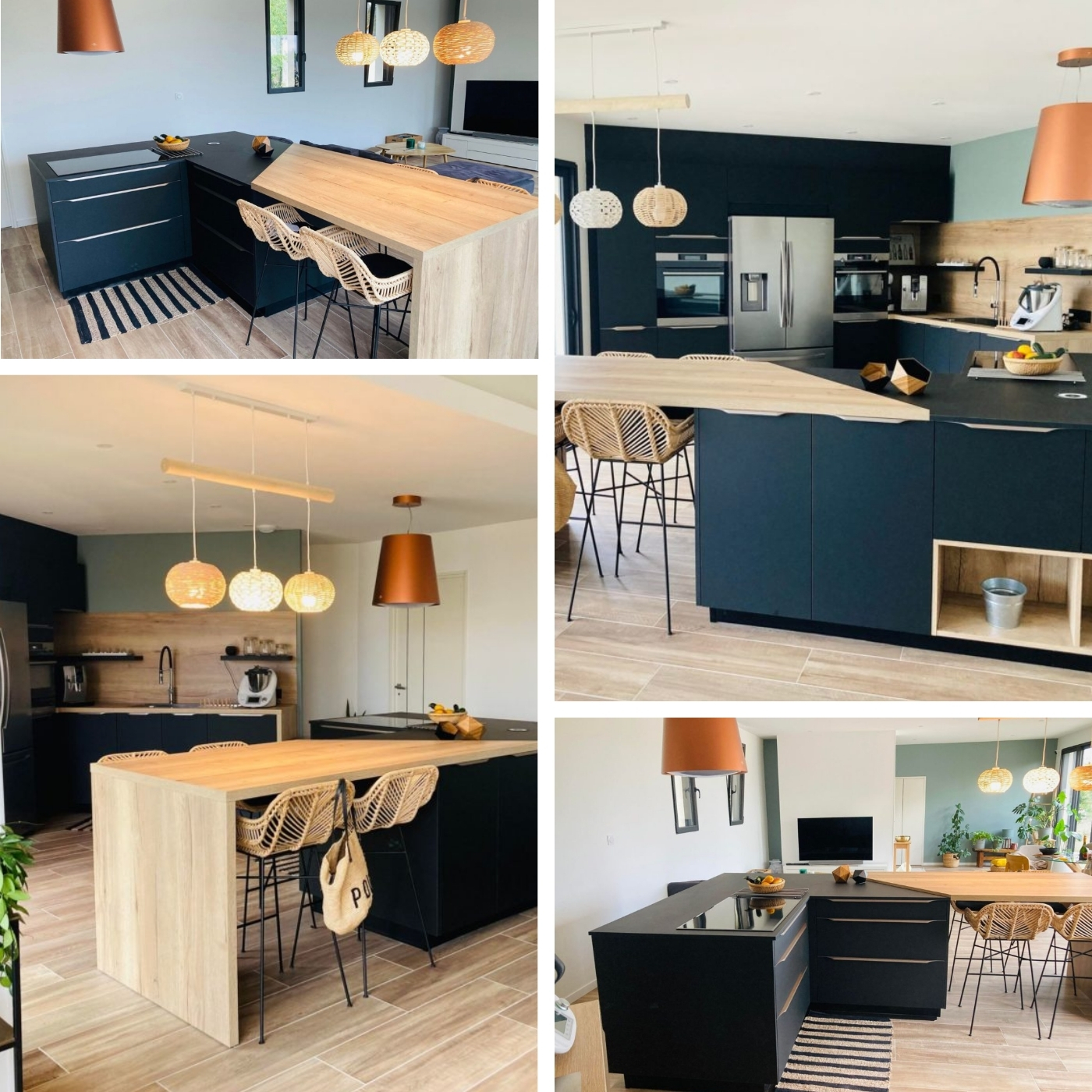 Cuisine design noir velouté et bois clair