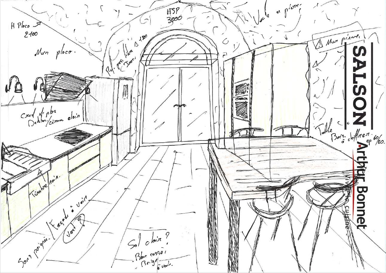 Cuisine sous un arche de pierres nature et chic