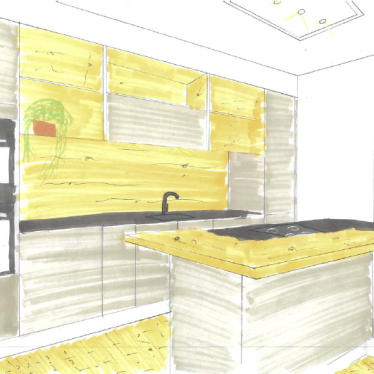 CUISINE EN LONGUEUR BLANCHE ET BOIS