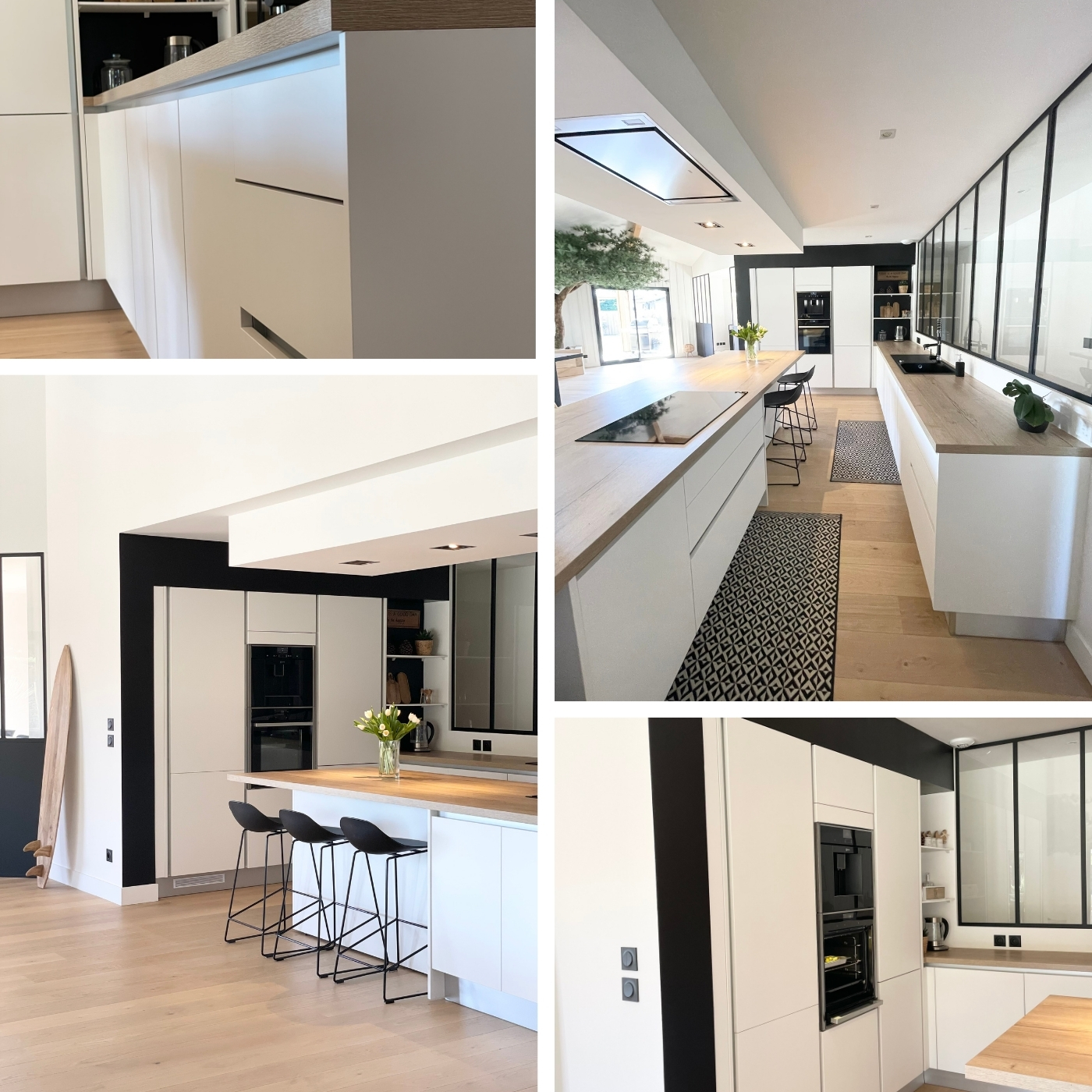 CUISINE MODERNE STYLE CALIFORNIEN AVEC VERRIERE BLANCHE ET BOIS