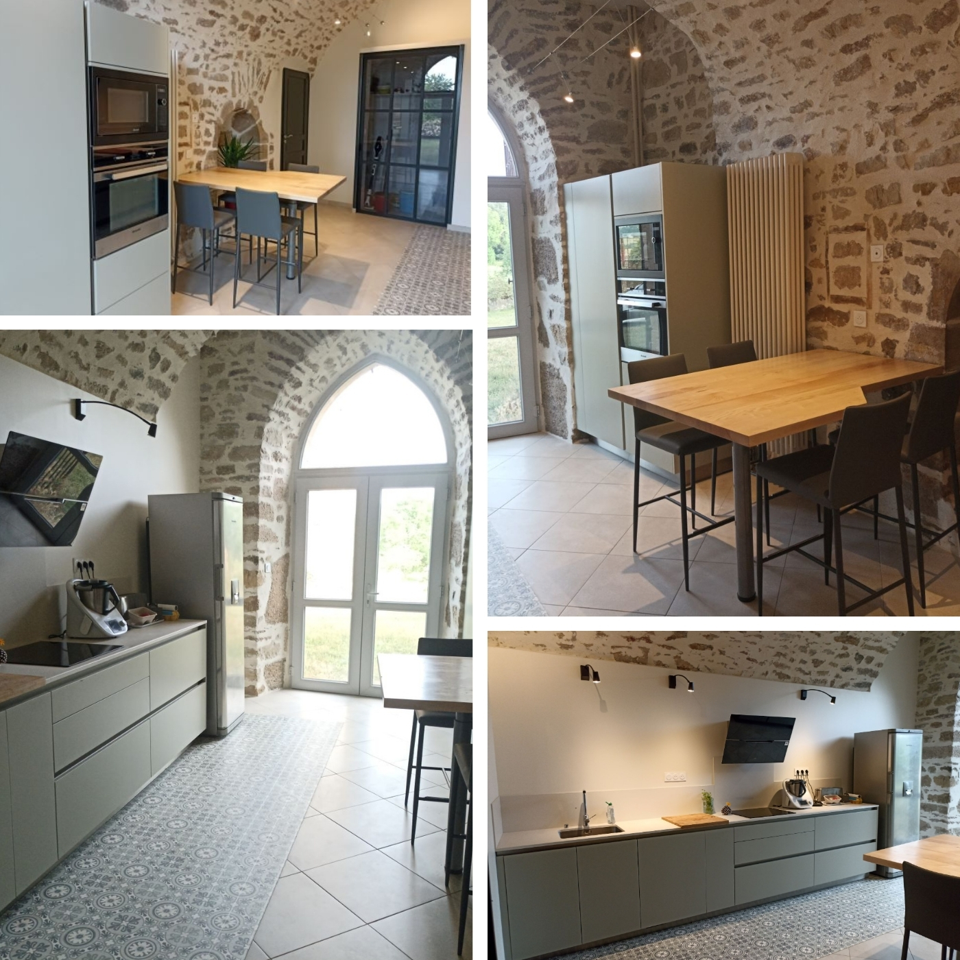 Cuisine sous un arche de pierres nature et chic