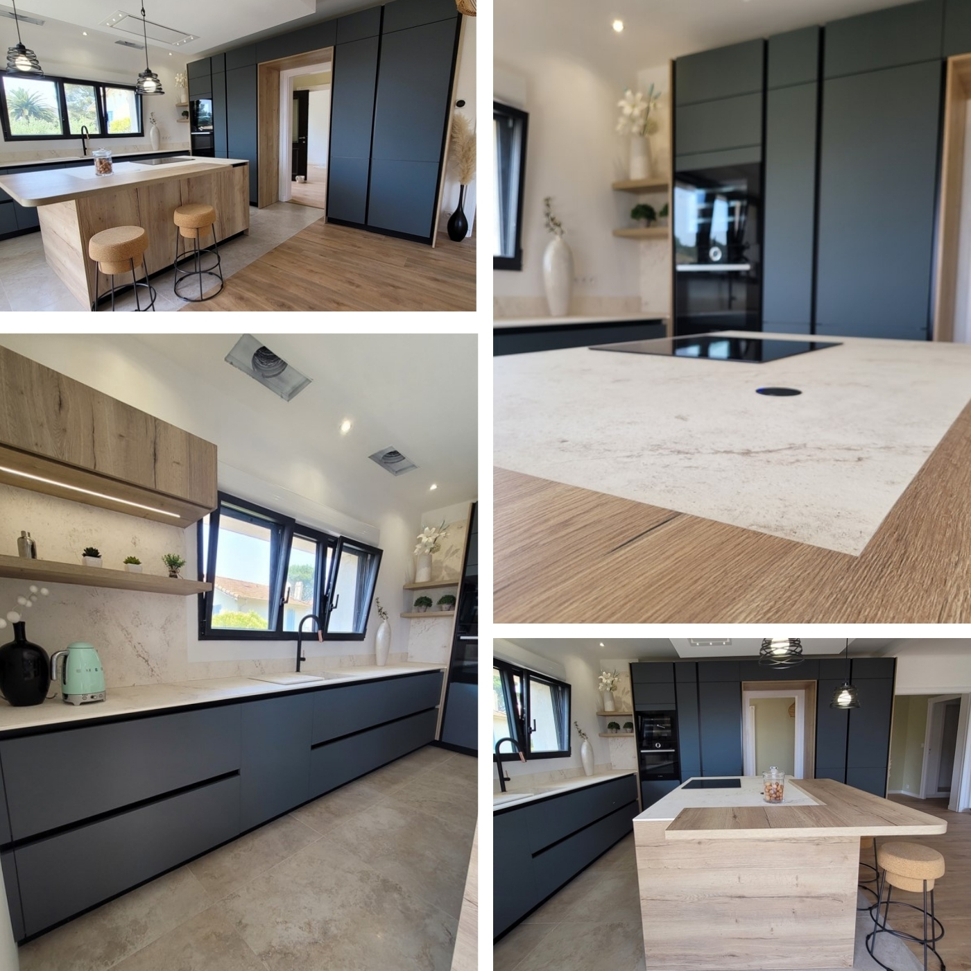 Cuisine design avec plan de travail en dekton beige