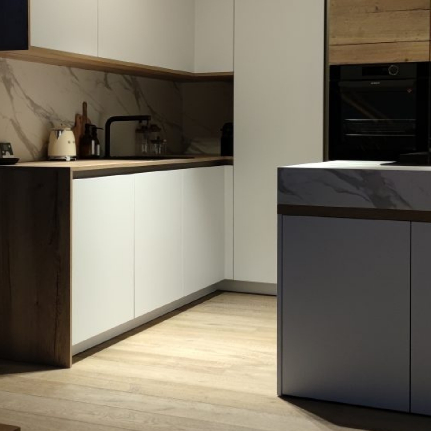 CUISINE MODERNE MINIMALISTE BLANC ET BOIS