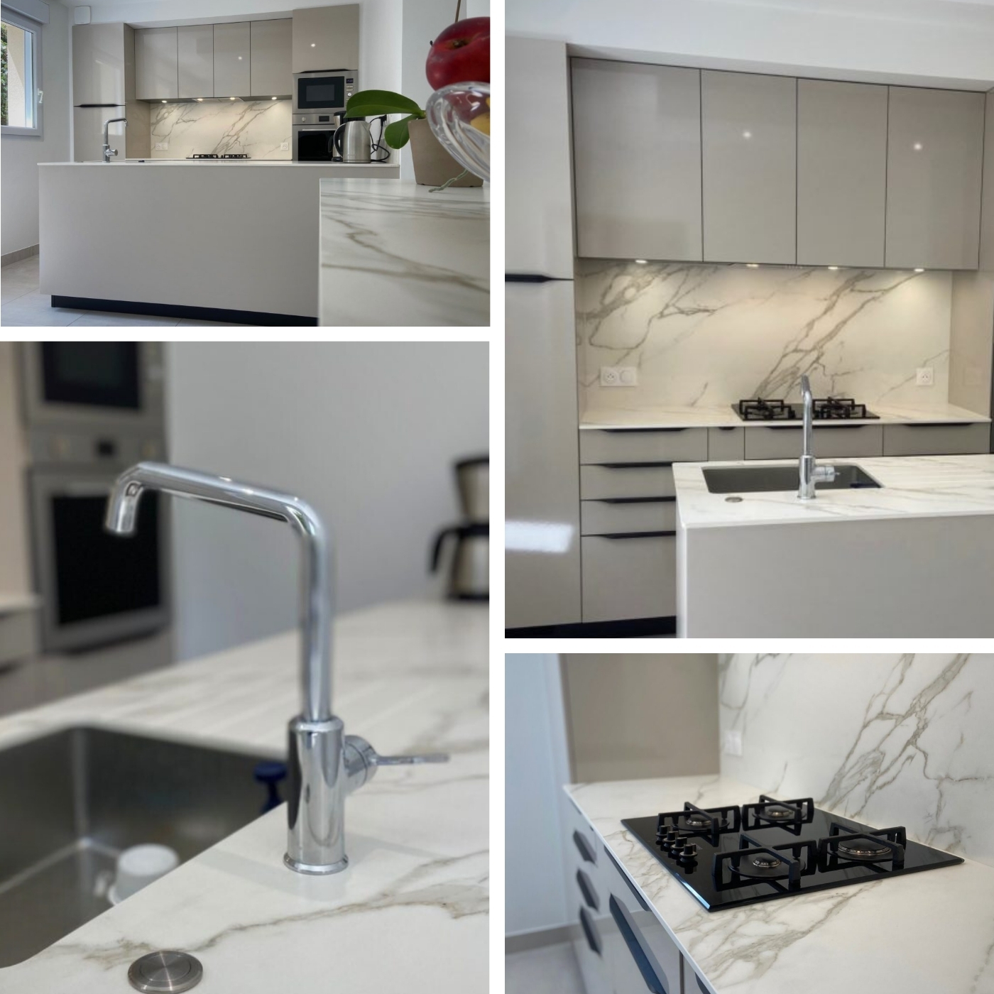 ELEGANTE CUISINE FERMEE BRILLANTE AVEC UN ILOT CENTRAL