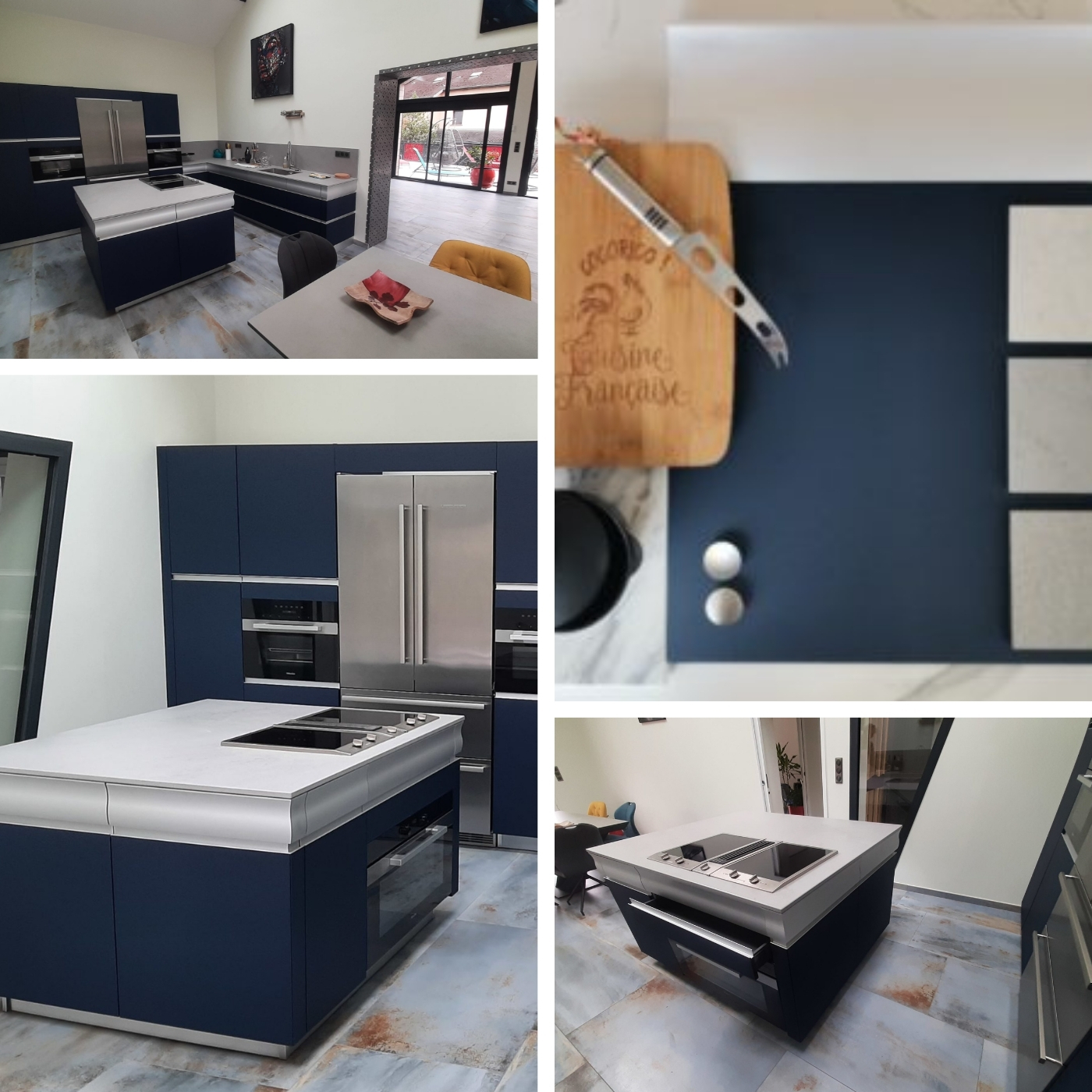 Cuisine design et élégante bleue velouté