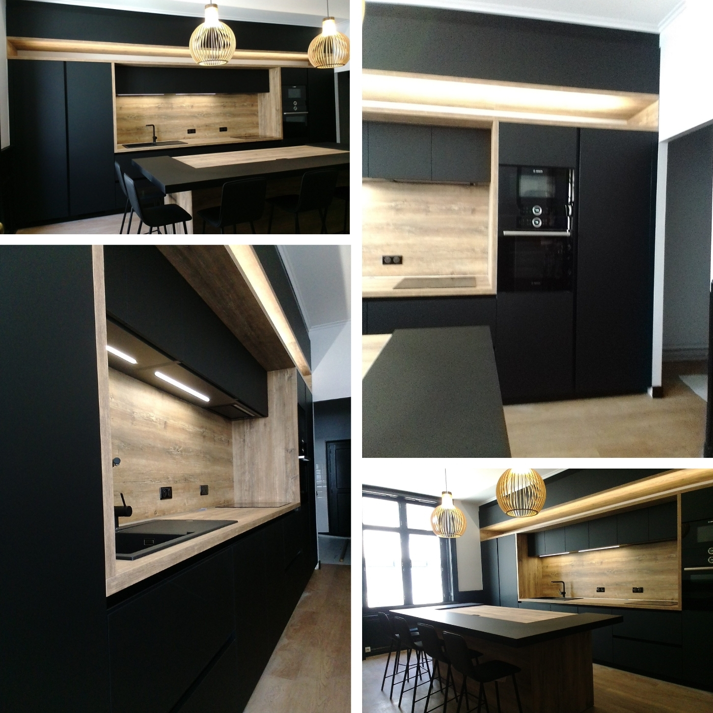 Cuisine moderne spacieuse noire et bois