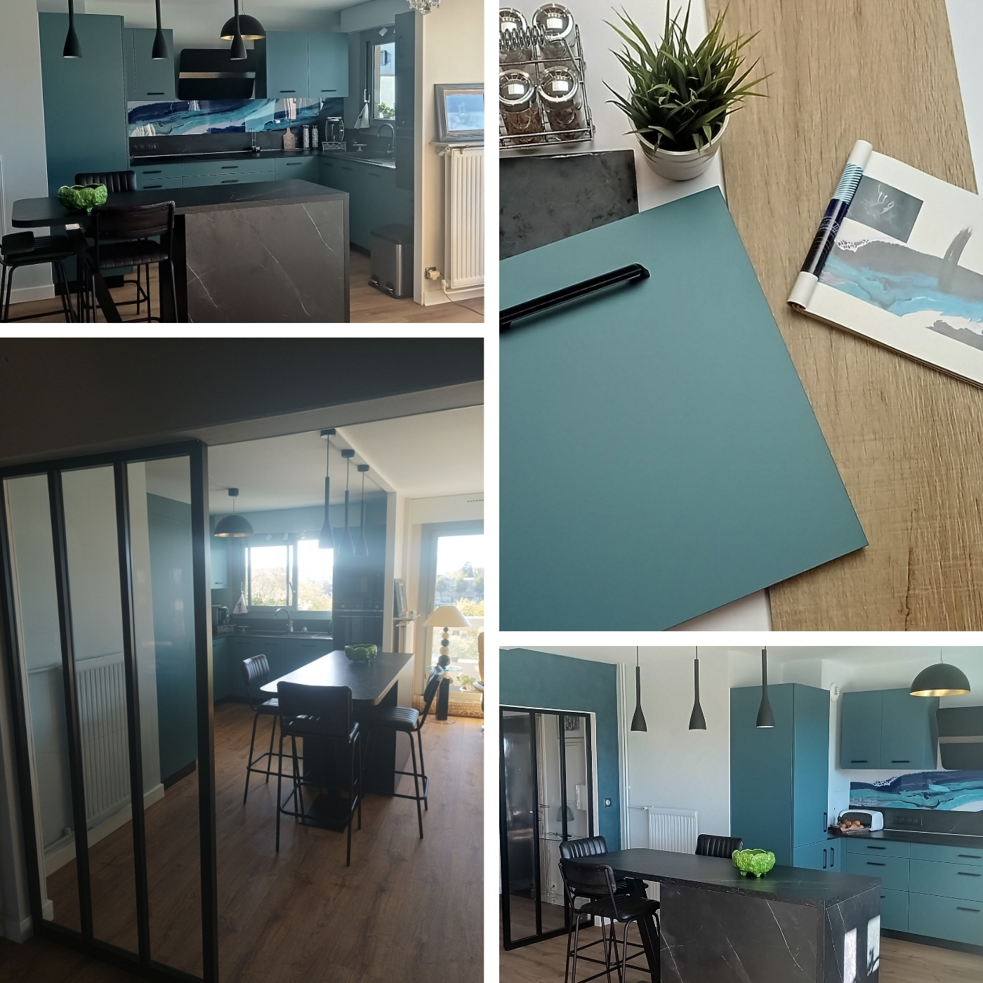 CUISINE MODERNE AVEC VERRIERE BLEUE ET NOIRE