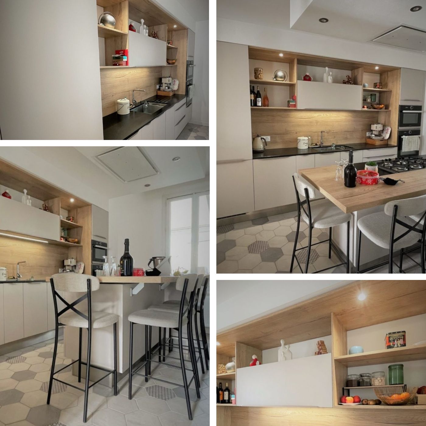 CUISINE EN LONGUEUR BLANCHE ET BOIS