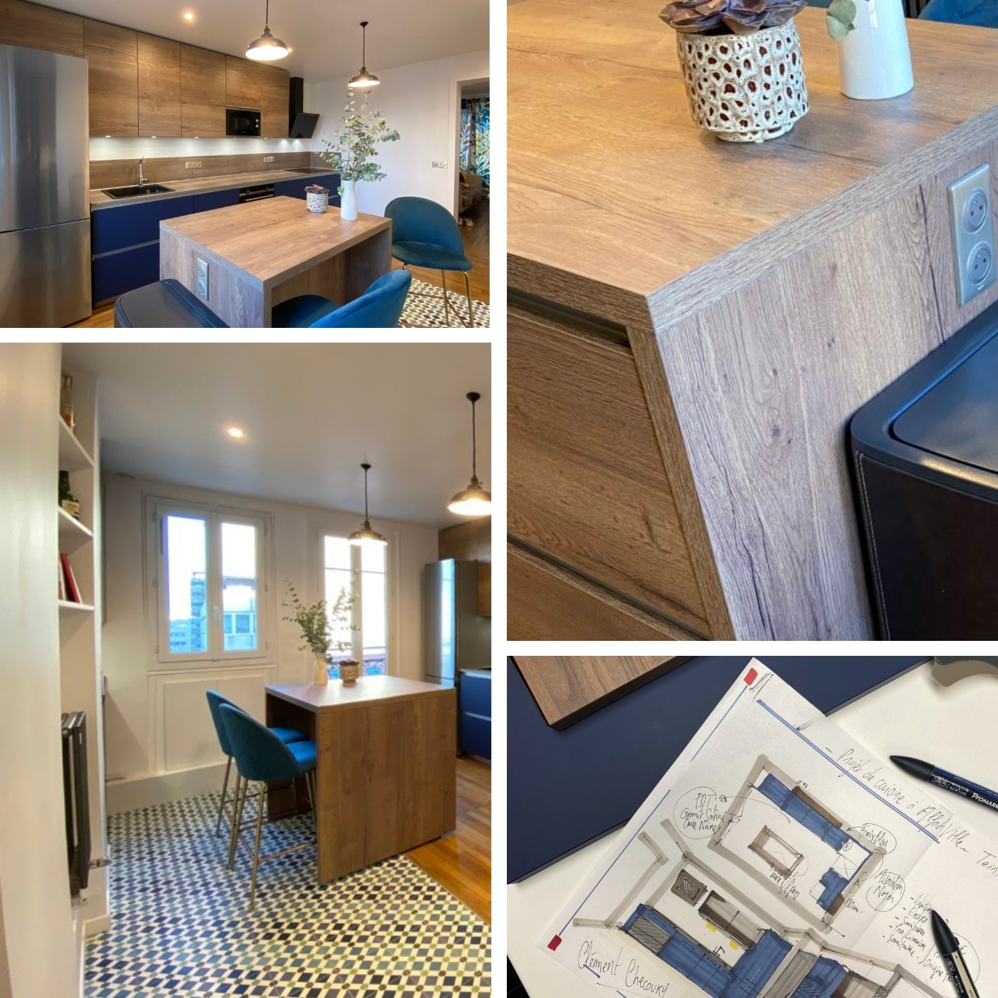 LE CHARME D’UNE CUISINE MODERNE BLEUE ET BOIS
