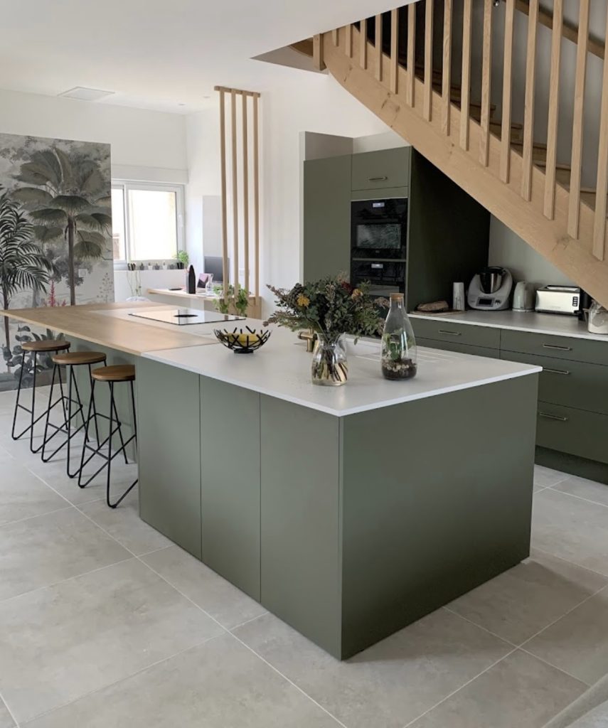 CUISINE NATURE KAKI AVEC PAPIER PEINT AMBIANCE NATURE