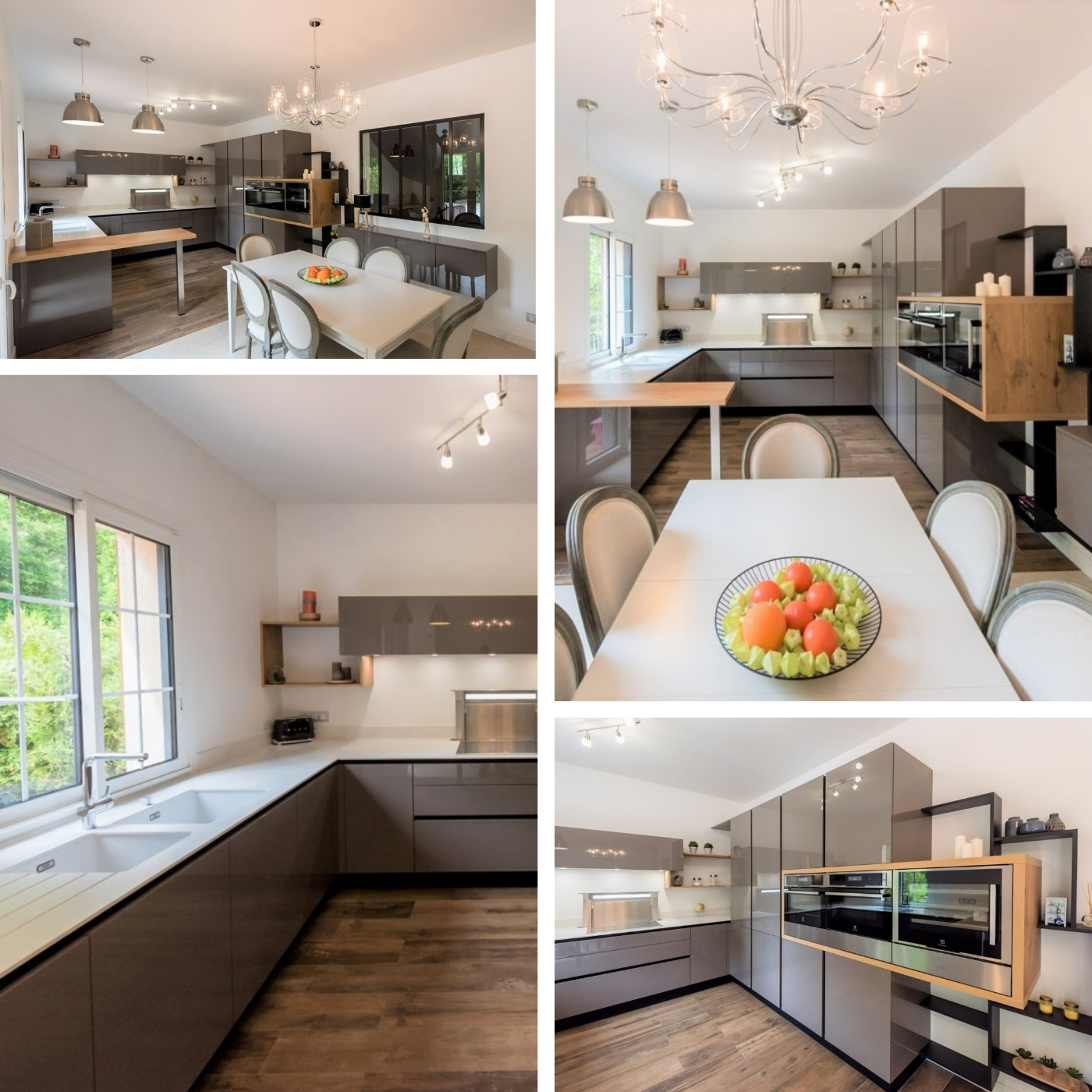 CUISINE CHIC EN U AVEC FINITION LAQUE BRILLANTE MARRON