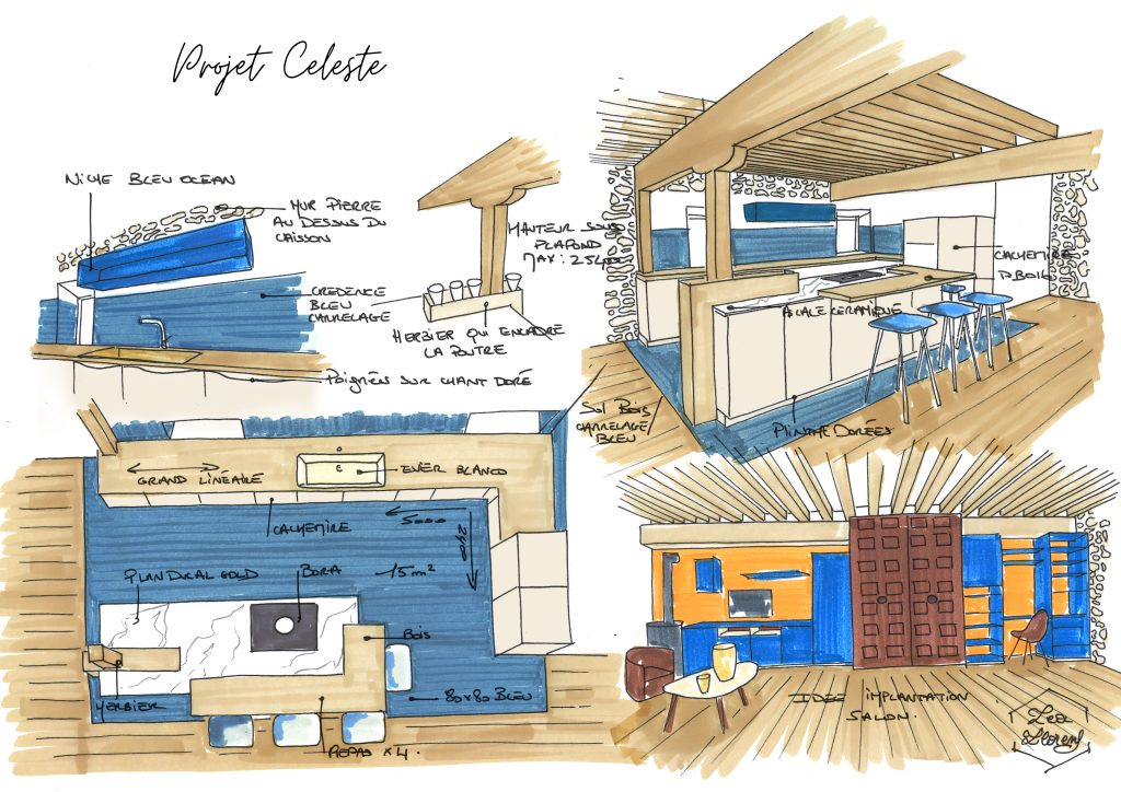 croquis-cuisine-moderne-blanche-bois