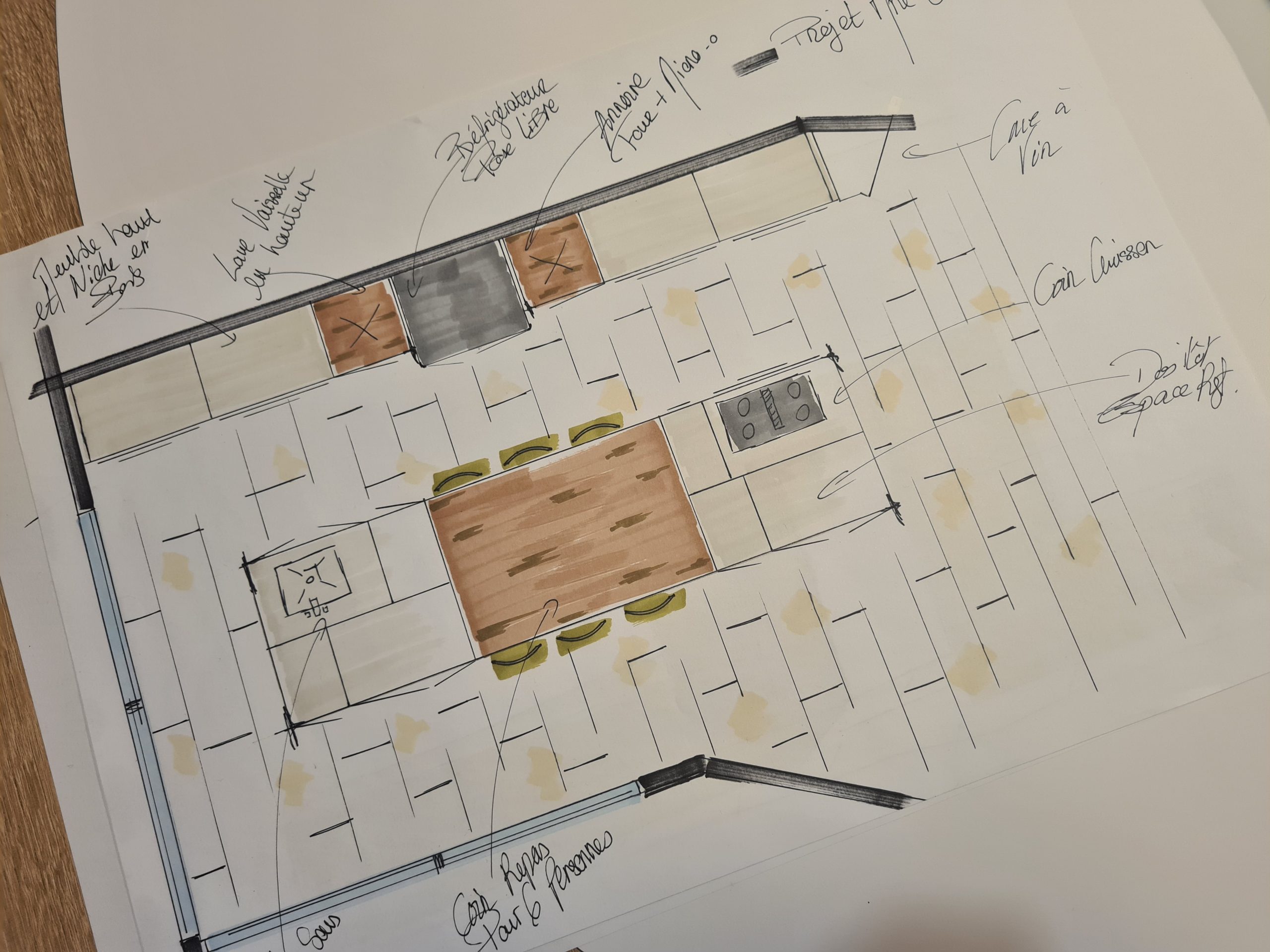 Cuisine nature blanche et bois avec îlot central