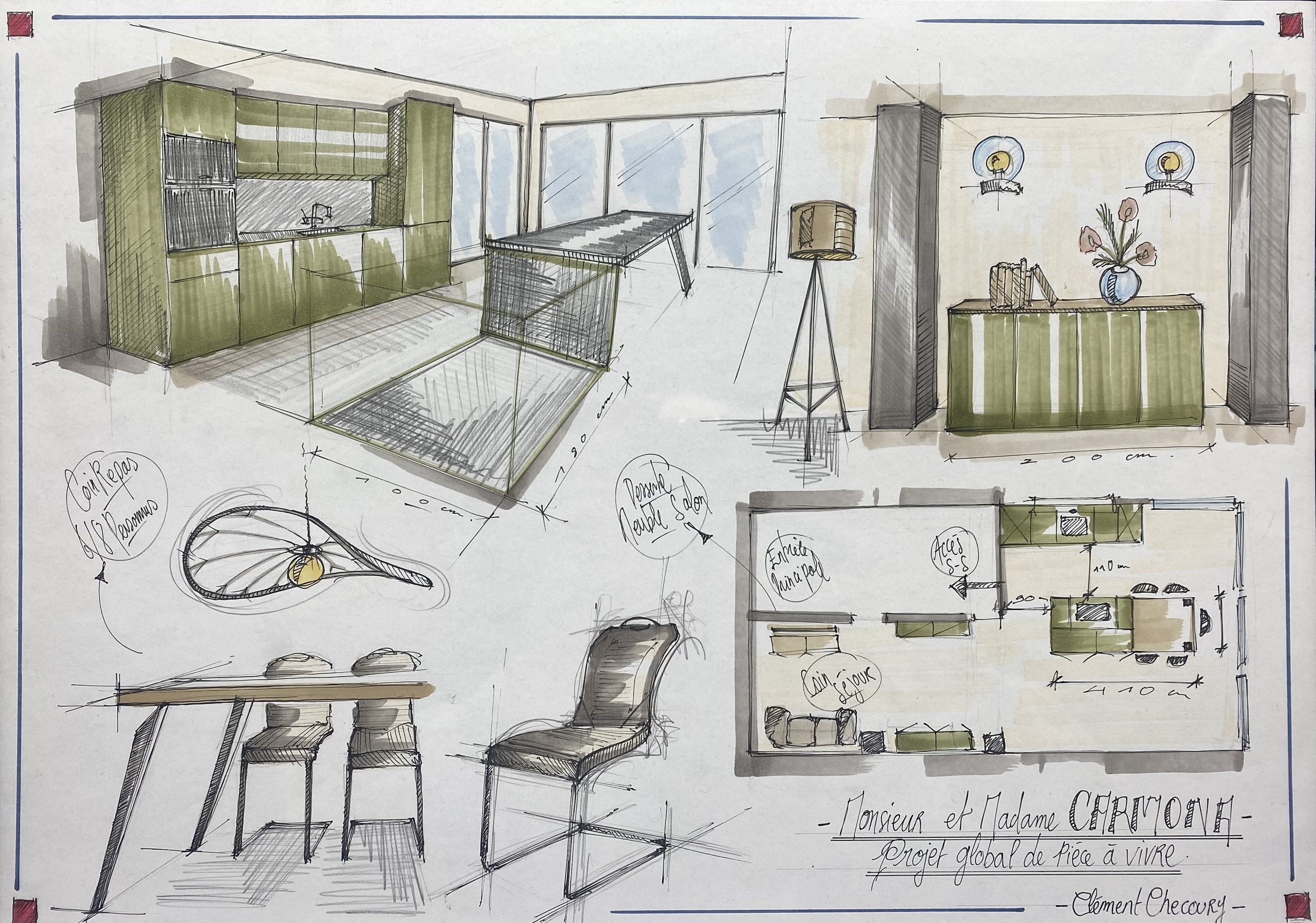 Cuisine verte et bois design et spacieuse