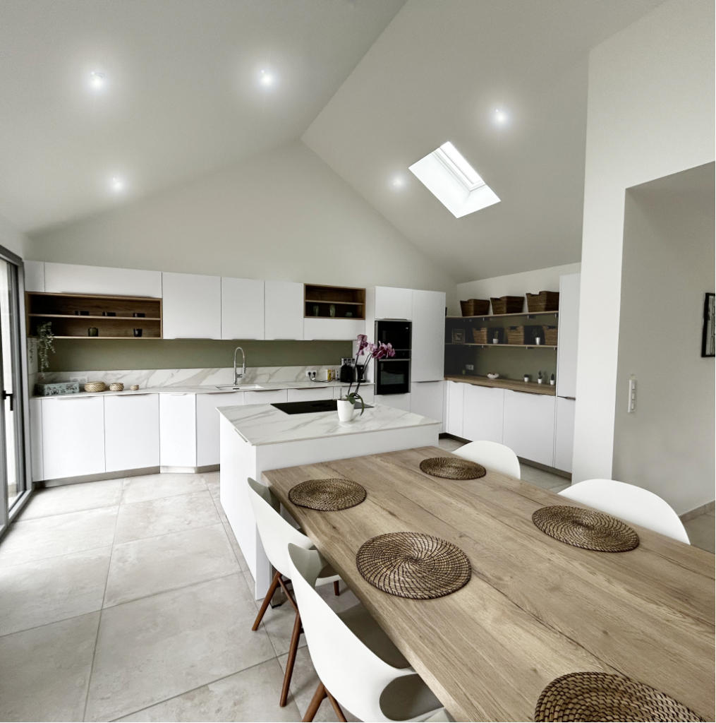 Cuisine blanche et verte moderne nature