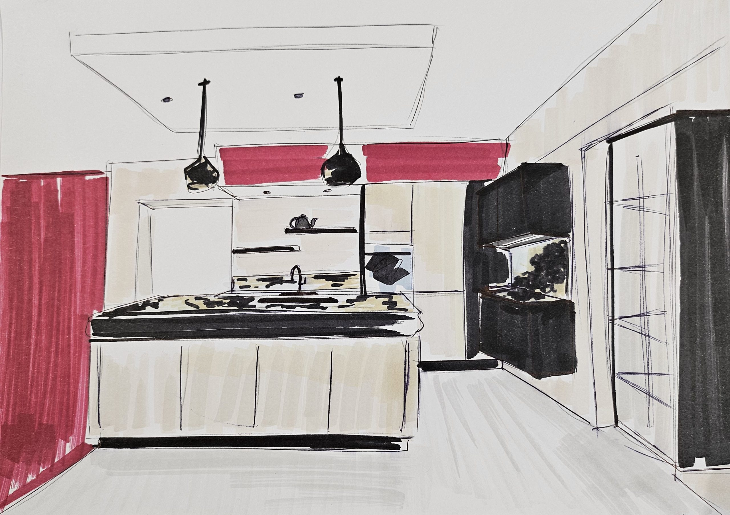 Cuisine noire et blanche sobre et design