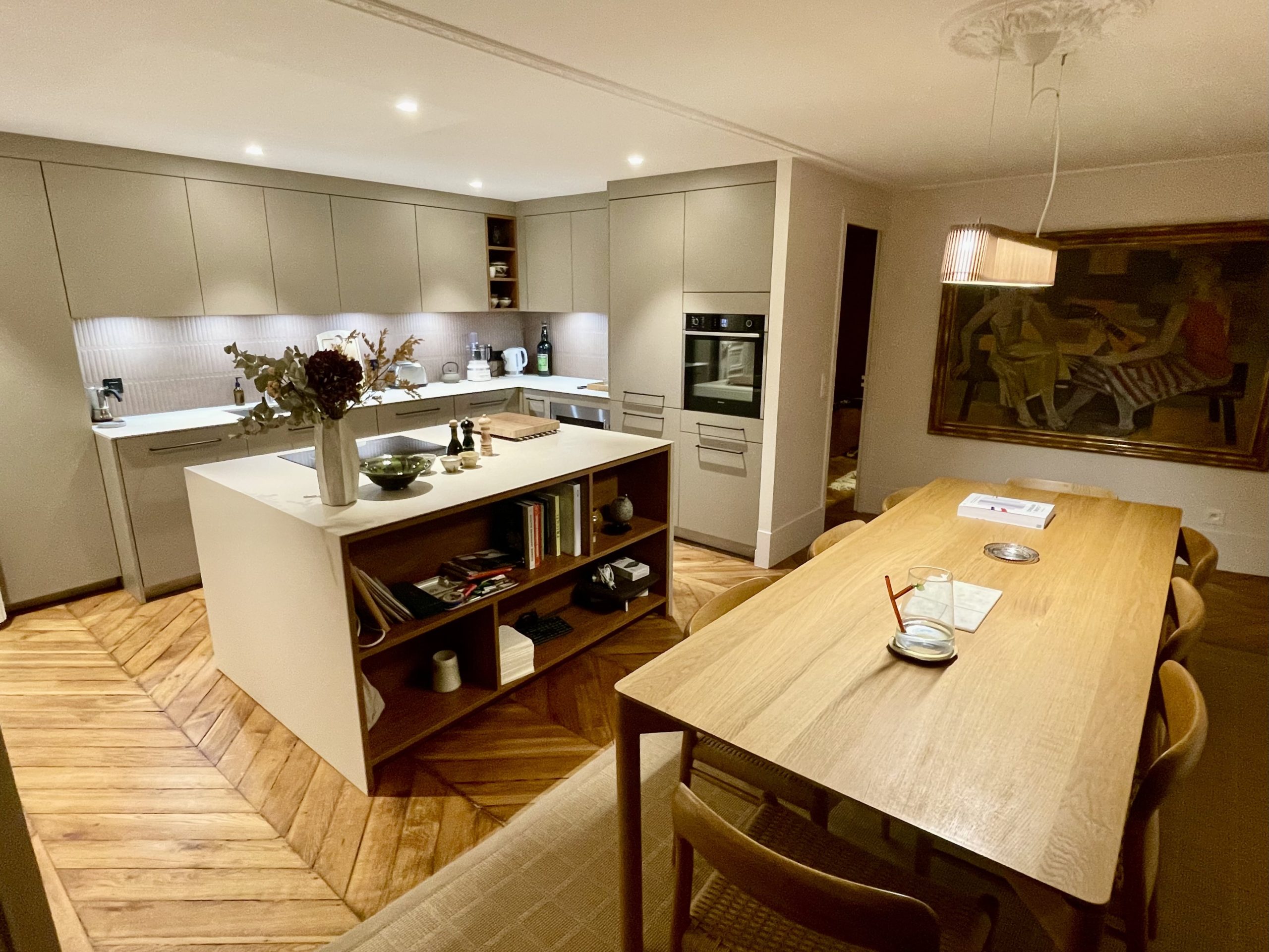 Cuisine design en L sable de lune