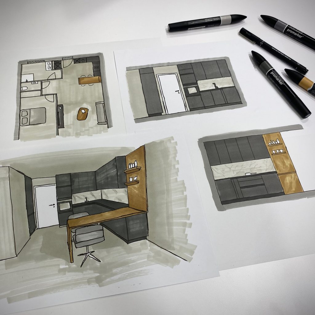 croquis-cuisine-grise-bois-moderne-Arthur-bonnet-ajaccio